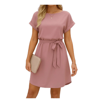 Pink belted mini dress