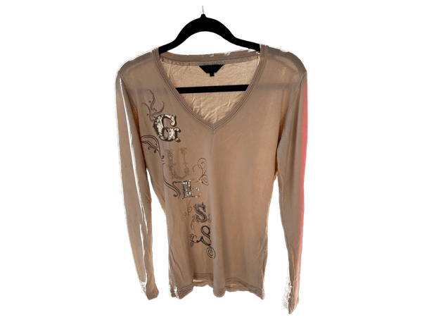 Beige v-neck long sleeve top