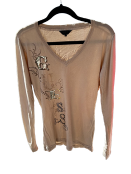 Beige v-neck long sleeve top