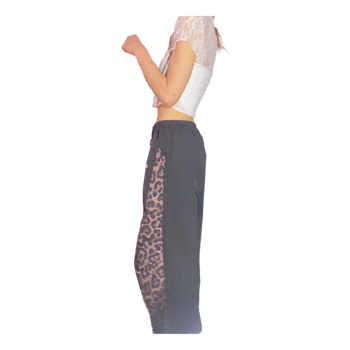 Black leopard print trousers