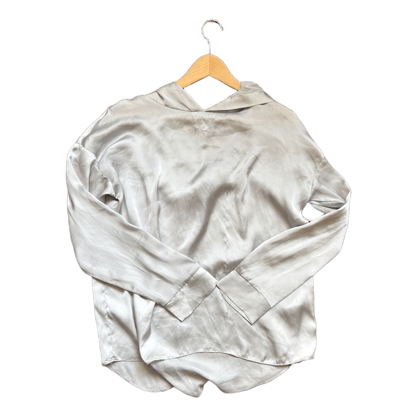 Light grey satin hooded blouse