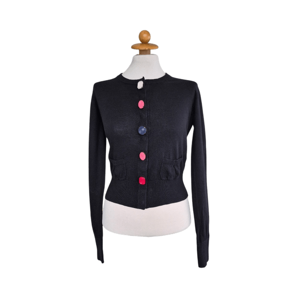 Armani Jeans Black Cotton Cardigan with Multicolor Buttons – Size S
