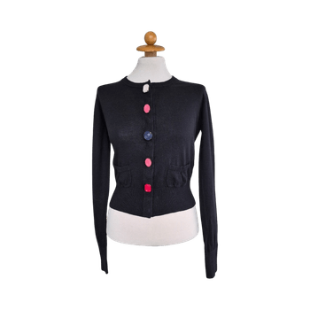 Armani Jeans Black Cotton Cardigan with Multicolor Buttons – Size S