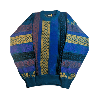Vintage Sassoon 90s Multi-Pattern Knit Sweater - XL/XXL - Retro Abstract Coogi Style