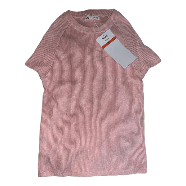 Pink ribbed short sleeve top