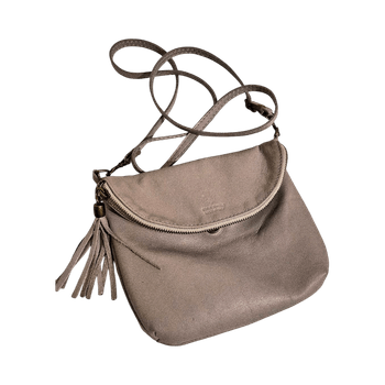 Vaaleanharmaa nahkainen olkalaukku