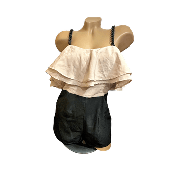 Pink and black ruffled romper