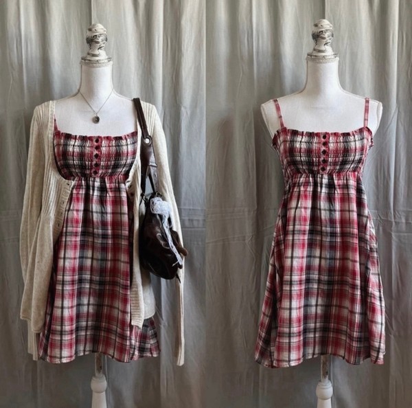 Red plaid mini dress farmers daughter vibe
