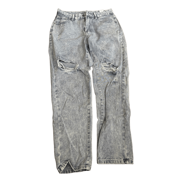 Grey distressed acid wash jeans