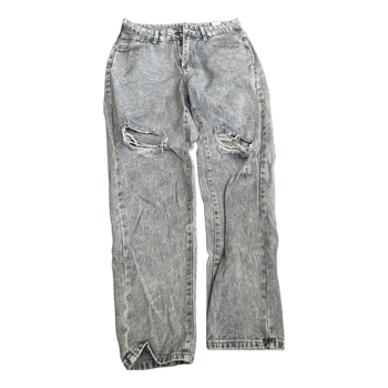 Grey distressed acid wash jeans