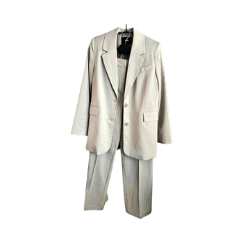 Beigevalkoraidallinen kaksiosainen puku