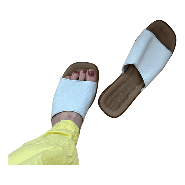 White leather slide sandals