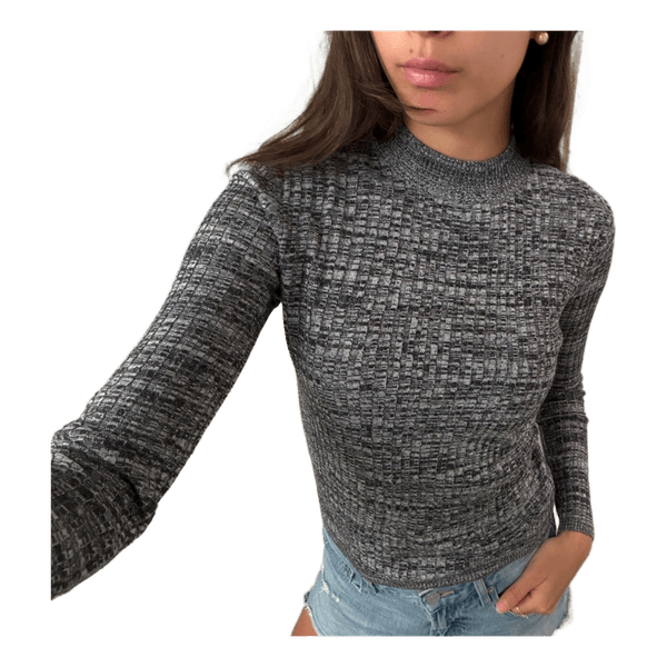 Grey ribbed long-sleeved top