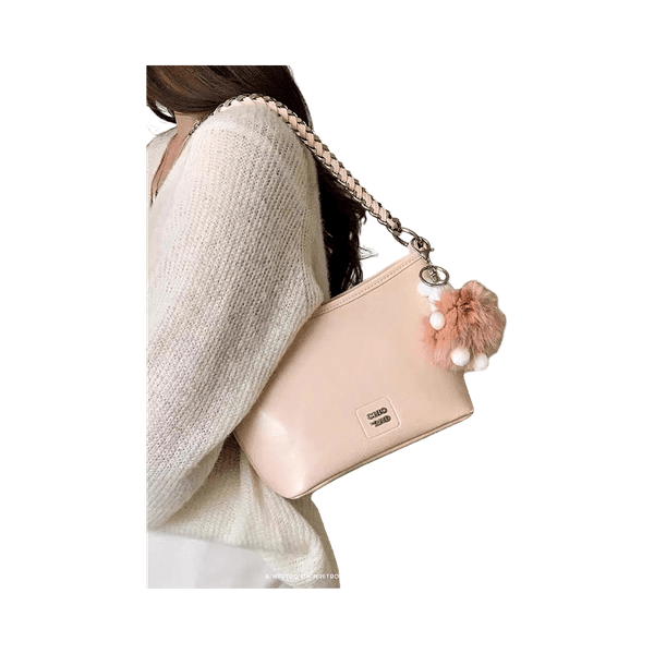 Pink Handbag with Keychain Pom Pom