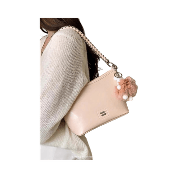 Pink Handbag with Keychain Pom Pom