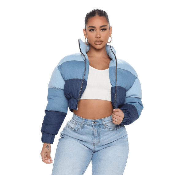 Blue denim puffer jacket