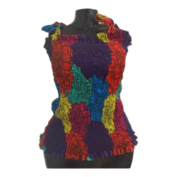 Multicolor shirred sleeveless top