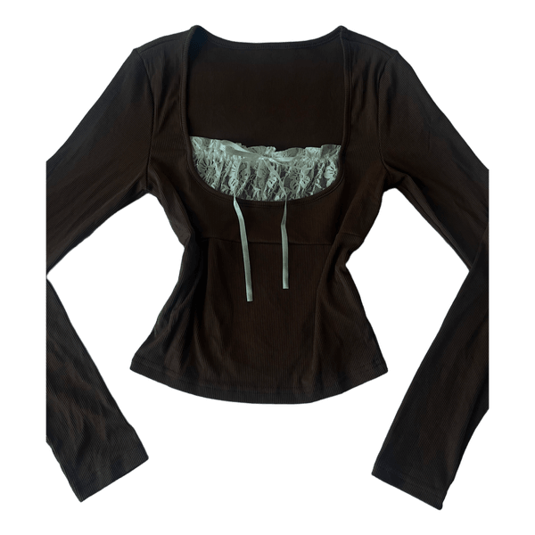 Brown ribbed long-sleeve top