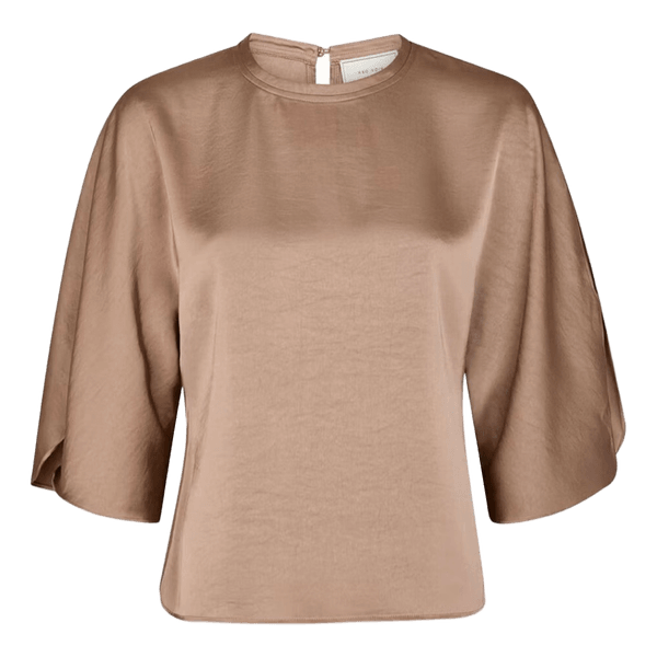 Beige satinbluse med vide ærmer