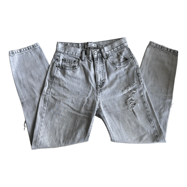 Light grey distressed mom jeans