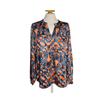 Emily van den Bergh Printed Viscose Blouse – Orange & Navy, Size L