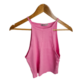 Pink ribbed Zara crop top