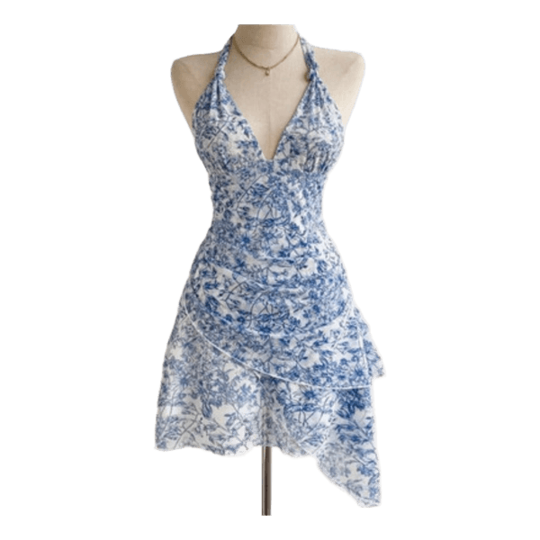 Blomstret halterneck minikjole