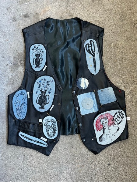 Upcycled leather patch vest