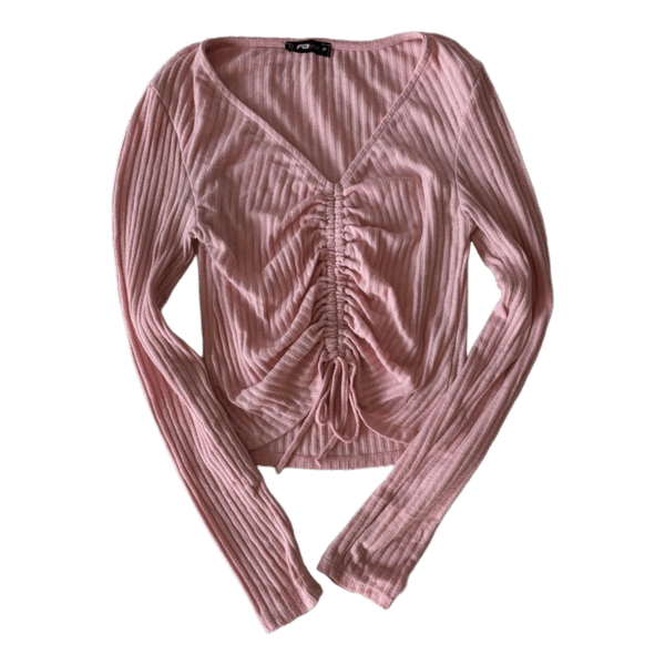 Pink ribbed long-sleeved top