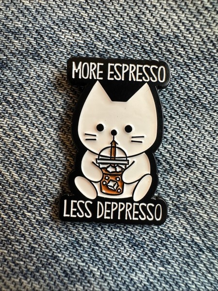 Cat espresso enamel pin