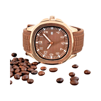 Brown & Rose Gold Aquanaut Watch 42mm Quartz Silicone Strap