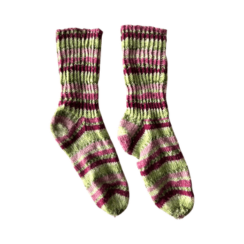 Knitted Pink / Green Homemade Socks / Size 38-39