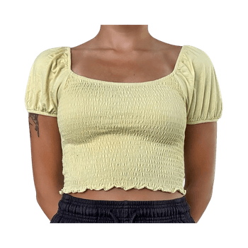 Keltainen rypytetty crop top XS/S – kesä / coquette / cute