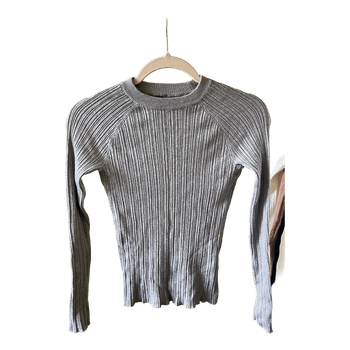 Grey ribbed long-sleeve top