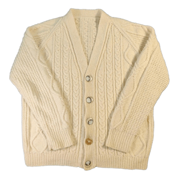 Käsinneulottu Neuletakki Palmikkokuviolla - Luonnonvalkoinen L/XL