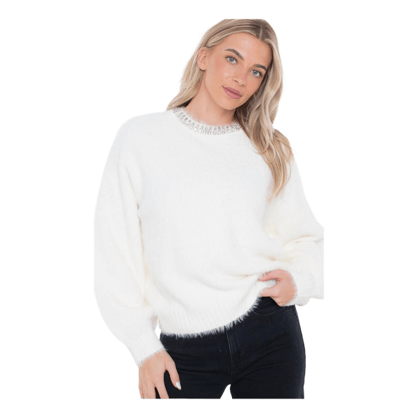 White embellished fuzzy jumper