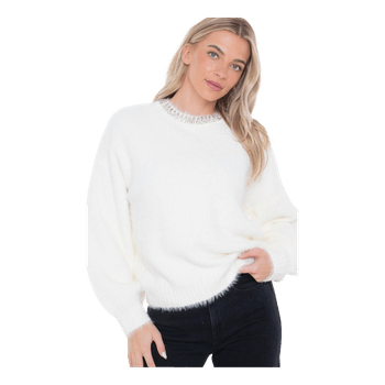 White embellished fuzzy jumper