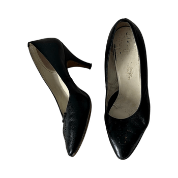 Black leather high heel kitten shoes