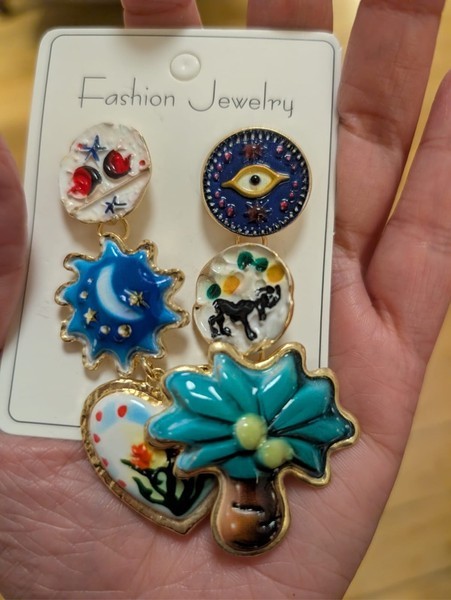 Colorful enamel dangle earrings