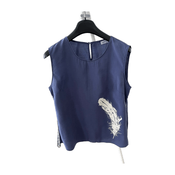 Navy sleeveless top with feather print