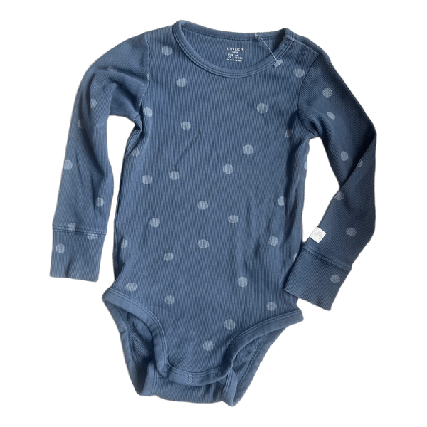 Blue polka dot baby bodysuit