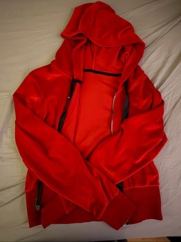 Red velour tracksuit set