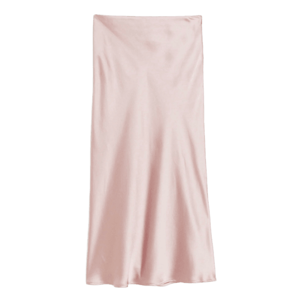 Pink satin midi skirt
