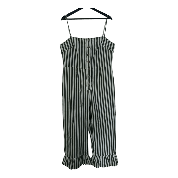 Green and white striped ruffle jumpsuit
