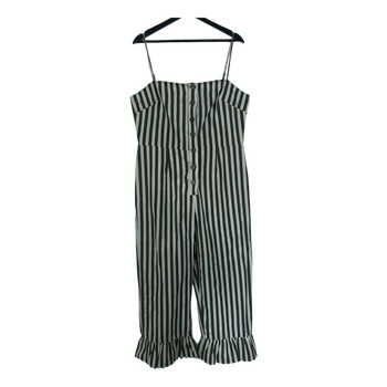 Green and white striped ruffle jumpsuit