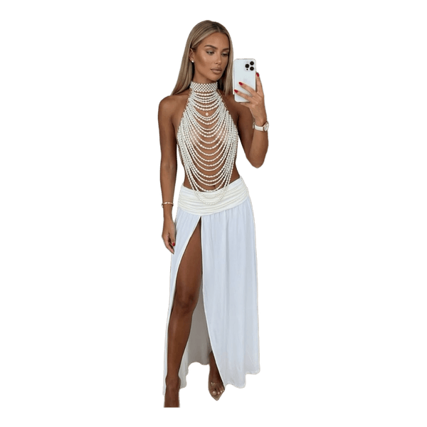 White pearl halter top