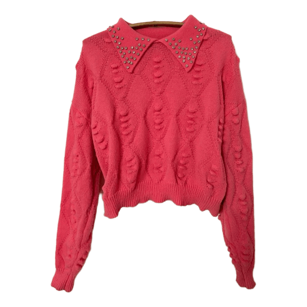 Pink embellished collared sweater