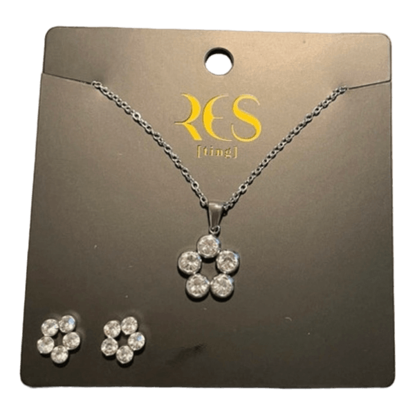 Silver flower jewelry set