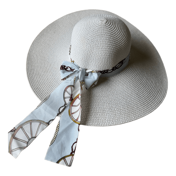 White sun hat with ribbon