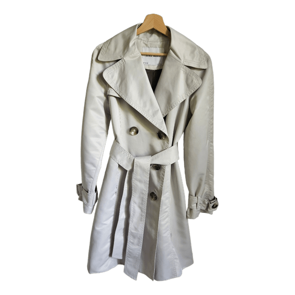 Beige belted trench coatZara Basic Beige Trench Coat Women M Belted Double Breasted Classic Jacket
